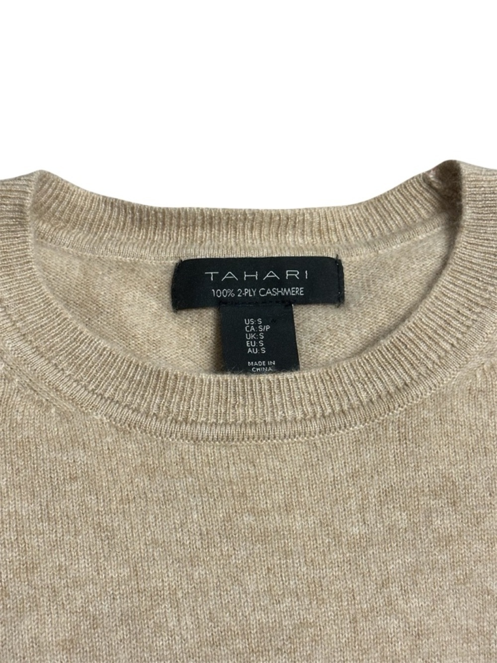 Cashmere Sweater Tahari 100% Small S Soft Neutral Crewneck - Picture 8 of 9